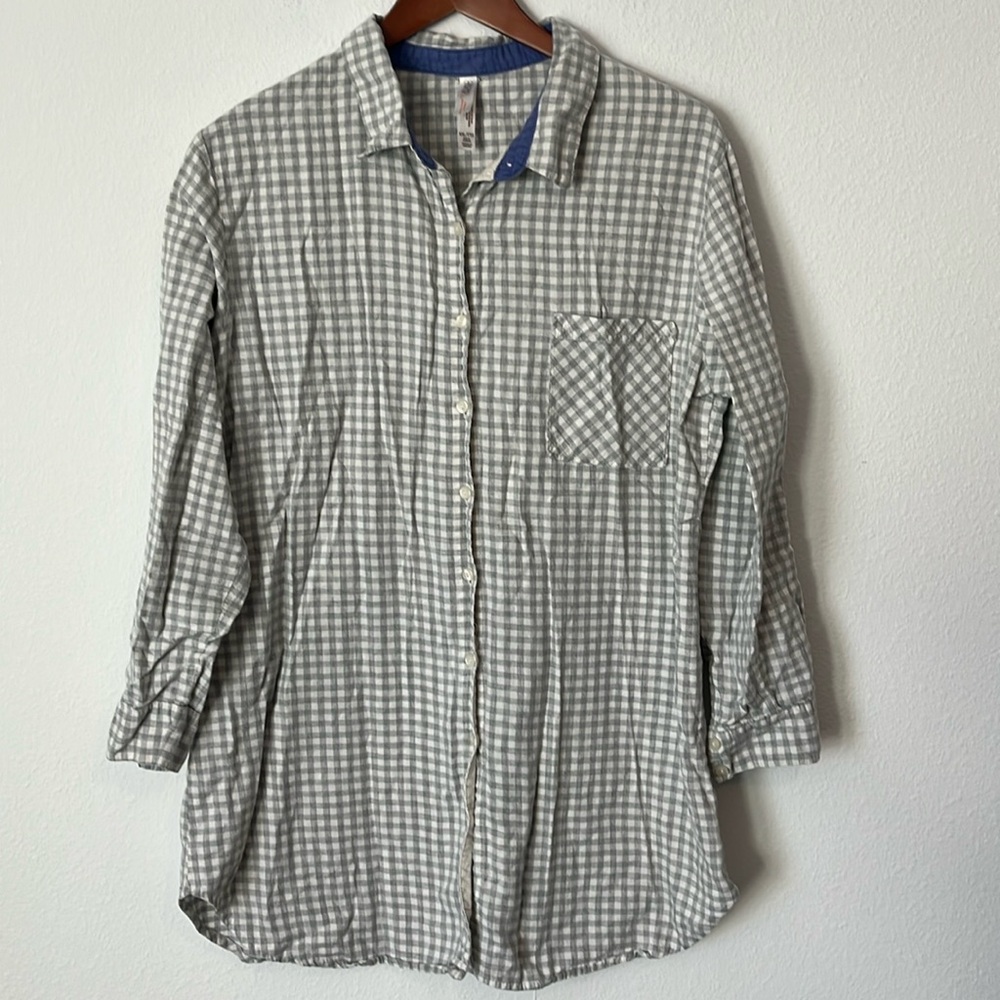 GILLIGAN & O’MALLEY Cream & White Button Front Flannel Sleep Shirt